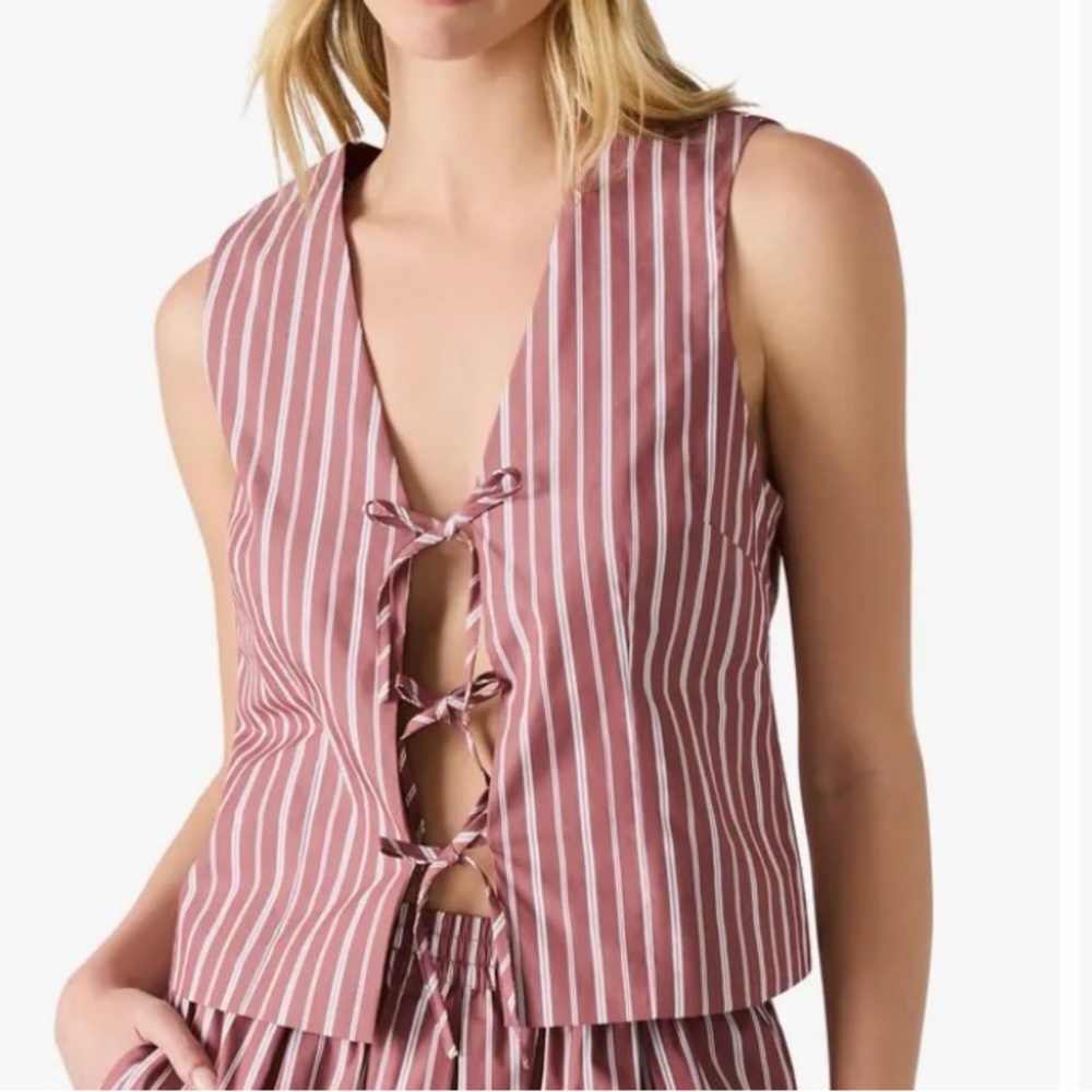 Steve Madden Burgundy and White Striped Blouse